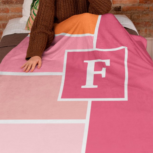 Stripes in pink, white and orange with Monogram Fleece Blanket (Creator Uploaded)