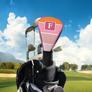 Stripes in pink, white and orange with Monogram Golf Head Cover