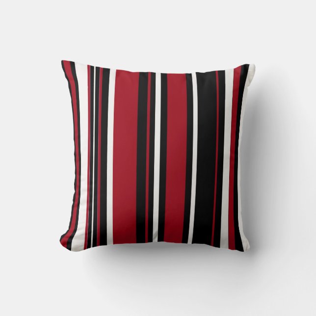 Stripes in Red Black & White Cushion (Front)