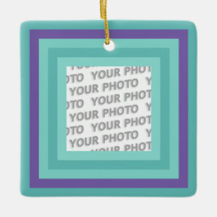 Stripes in Square Frame 8 + your photo Ceramic Ornament