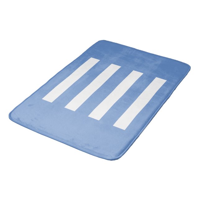 Stripes in the middle. Cornflower Blue and white. Bath Mat (Angled)