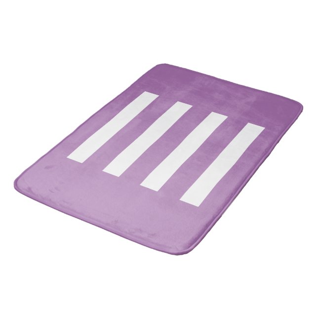 Stripes in the middle. Lavender and white. Bath Mat (Angled)