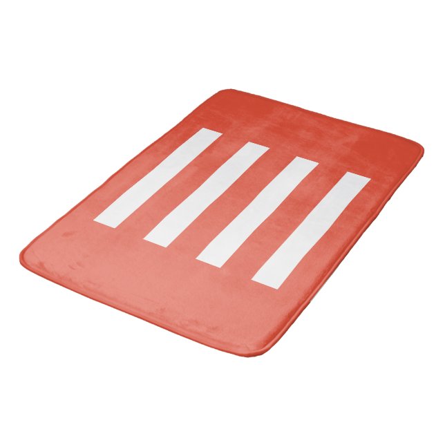 Stripes in the middle. Orange Red and white. Bath Mat (Angled)