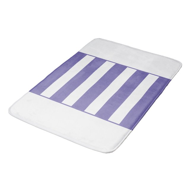 Stripes in the middle. Periwinkle and white. Bath Mat (Angled)