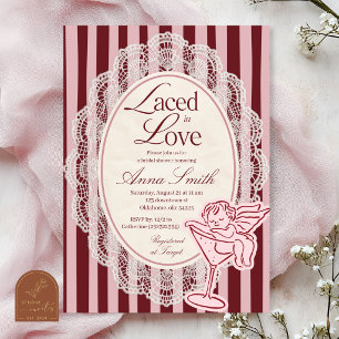 Stripes laced in love bridal shower invitation