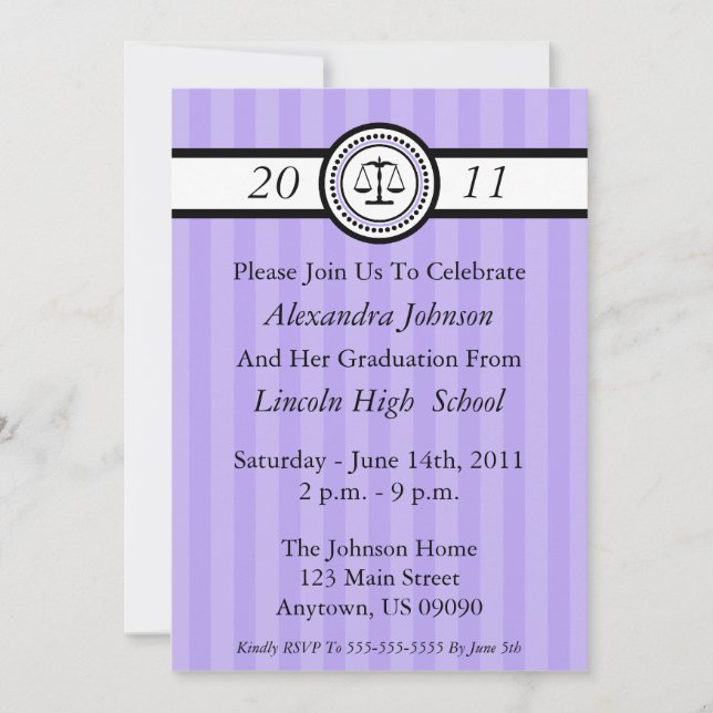 Stripes Law School Graduation Invitations (Violet) (Front)
