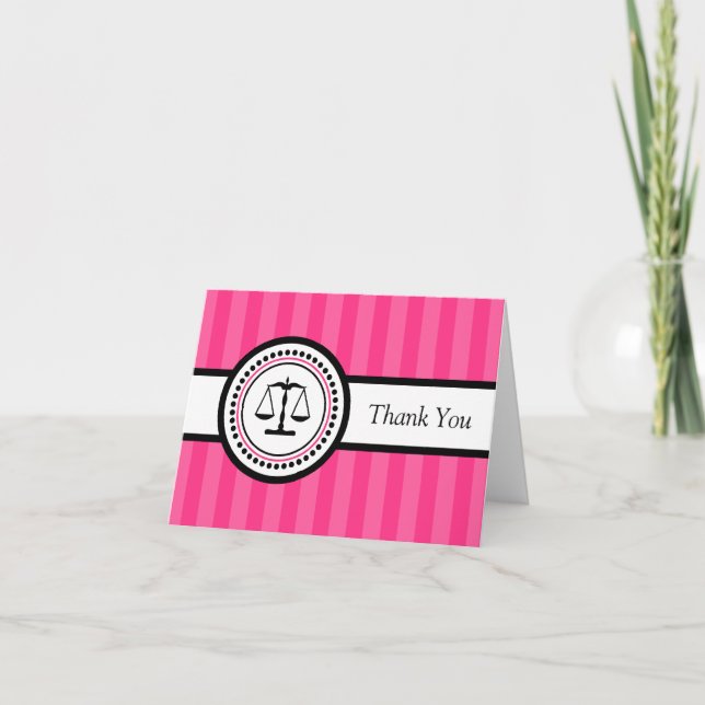 Stripes Legal Scales Thank You Card (Hot Pink) (Front)