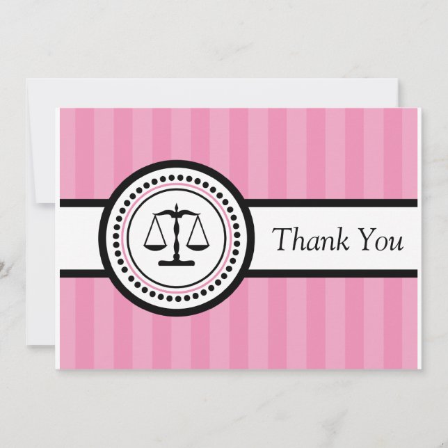Stripes Legal Scales Thank You Card (Pink) (Front)