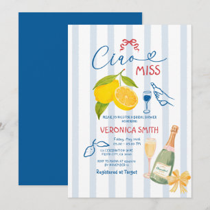 Stripes Lemon Blue Italy Ciao Bridal Shower Invitation