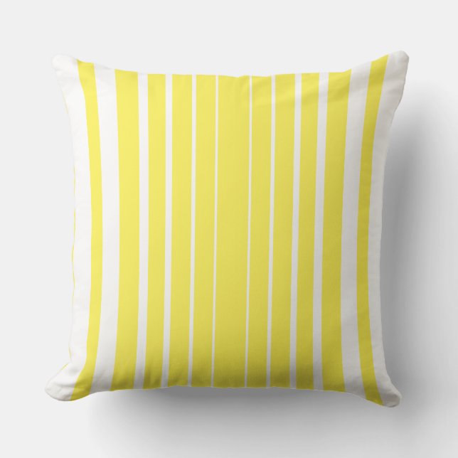 Stripes Lemon Yellow and White Throw Pillow (Front)