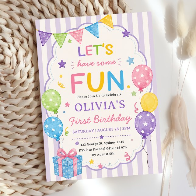  Stripes Let's Have Some Fun Colourful Birthday Invitation (Creator Uploaded)