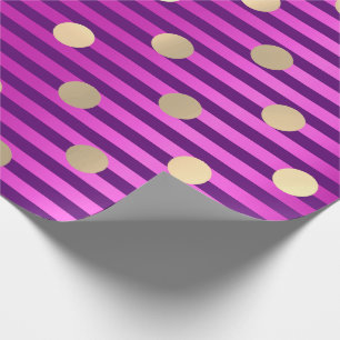 Stripes Line Fuchsia Pink Purple Polka Dots Gold Wrapping Paper