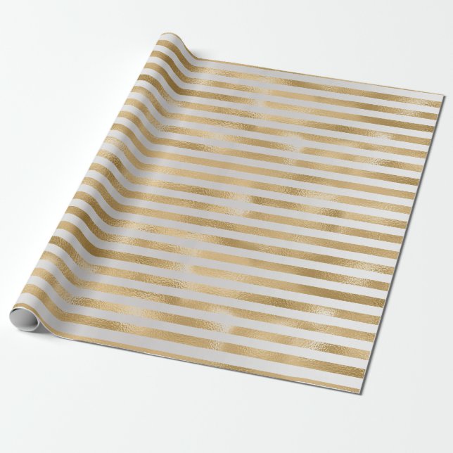 Stripes Lines Grey Silver Sepia Gold Honey Metal Wrapping Paper (Unrolled)