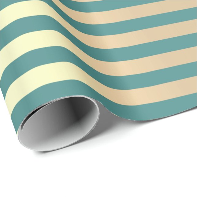 Stripes Lines Minimal Champaigne Gold Teal Aquatic Wrapping Paper (Roll Corner)