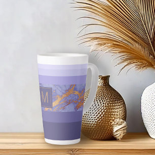 Stripes Marble Monogram Purple/Gold ID670 Latte Mug