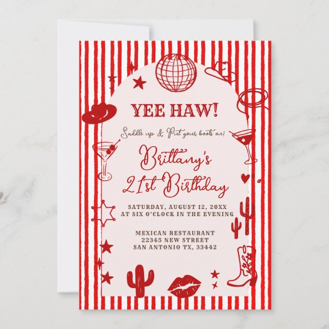 Stripes Martini Disco Ball Any Age Birthday  Invitation (Front)