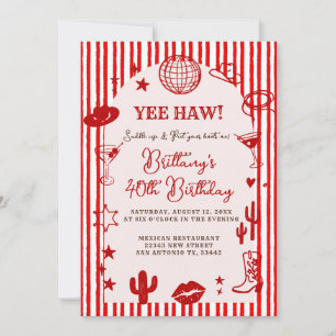 Stripes Martini Disco Ball Any Age Birthday  Invitation