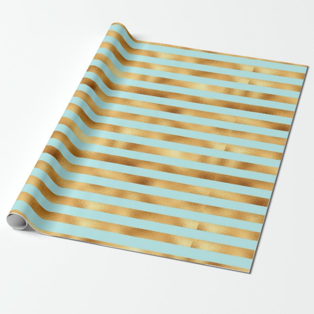 stripes mint and faux gold foil wrapping paper (Unrolled)