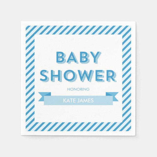 Stripes Modern Blue Baby Shower Napkin (Front)