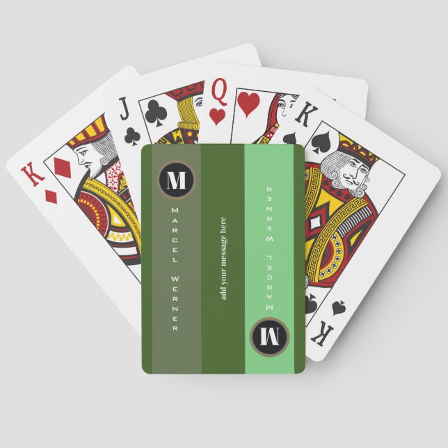 Stripes Modern green Monogrammed  Playing Cards (Back)