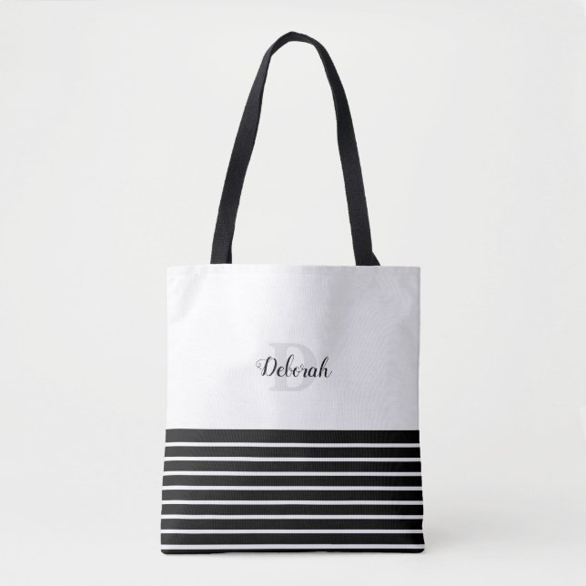 Stripes & Monogram b&w Tote Bag (Front)