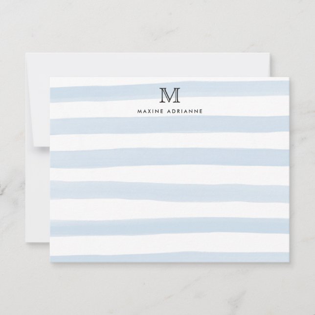 Stripes Monogram Baby Blue Watercolor Modern Chic Card (Front)