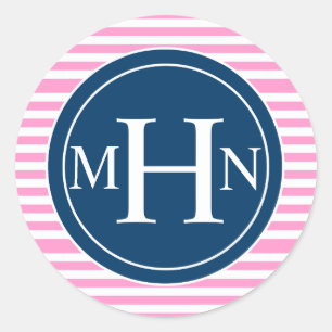 Stripes & Monogram Monogram Shop Classic Round Sticker