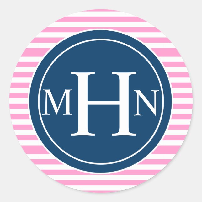 Stripes & Monogram| Monogram Shop Classic Round Sticker (Front)