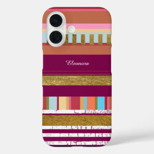 Stripes & Name Colourful iPhone 16 Case