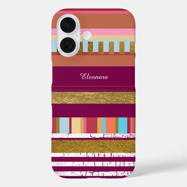 Stripes & Name Colourful Case-Mate iPhone Case (Back)