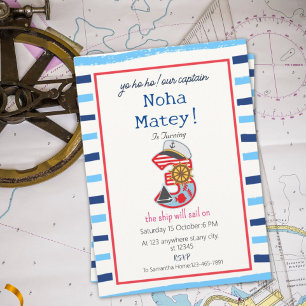 Stripes Nautical 3rd Birthday Invitation