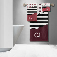 Stripes Net Black, White, Red Layered Initials