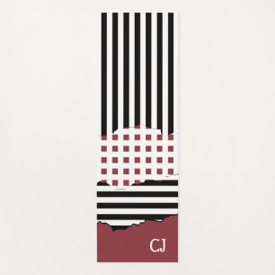 Stripes Net Black, White, Red Layered Initials  Yoga Mat