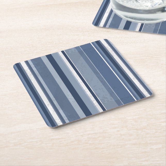 Stripes of Blue Square Paper Coaster (Angled)