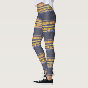 Stripes of Geometric Symbols Custom Colour Leggings