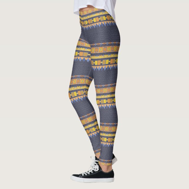 Stripes of Geometric Symbols Custom Colour Leggings (Left)