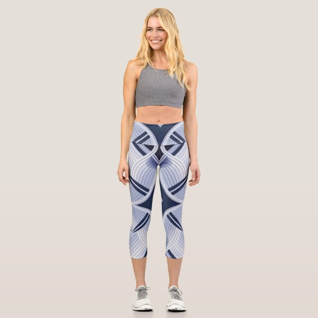 Stripes of Harmony in grey Capri Leggings (Front)