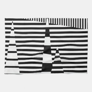 Stripes on Stripes in Black and White Tea Towel