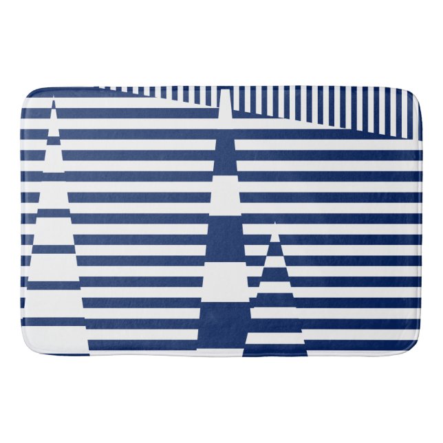 Stripes on Stripes in Blue and White Bath Mat (Front)
