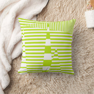 Stripes on Stripes - Lime Green and White Cushion