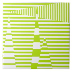 Stripes on Stripes - Lime Green and White Tile