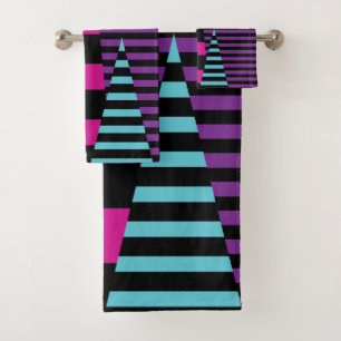 Stripes on Stripes - Pink, Purple, Blue and Black Bath Towel Set