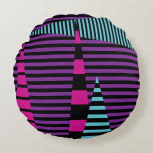Stripes on Stripes - Pink, Purple, Blue and Black Round Cushion