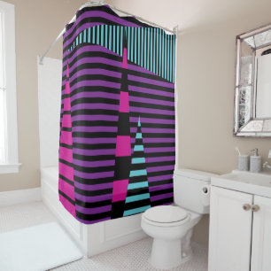 Stripes on Stripes - Pink, Purple, Blue and Black Shower Curtain