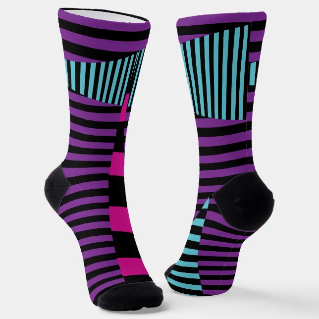 Stripes on Stripes - Pink, Purple, Blue and Black Socks (Angled)
