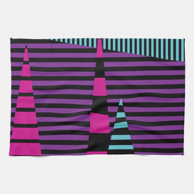 Stripes on Stripes - Pink, Purple, Blue and Black Tea Towel (Horizontal)