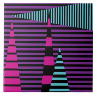 Stripes on Stripes - Pink, Purple, Blue and Black Tile
