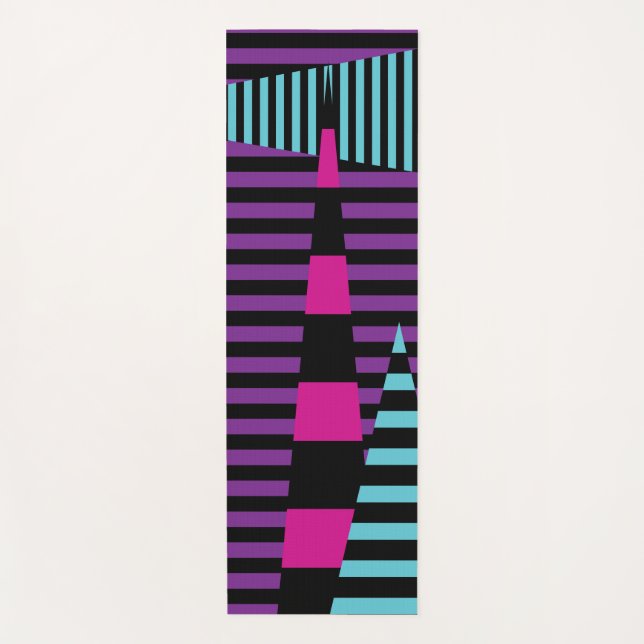 Stripes on Stripes - Pink, Purple, Blue and Black Yoga Mat (Front)