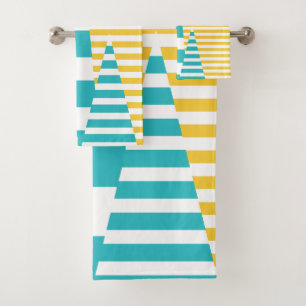 Stripes on Stripes - Turquoise and Yellow  Bath Towel Set