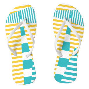 Stripes on Stripes - Turquoise and Yellow Flip Flops